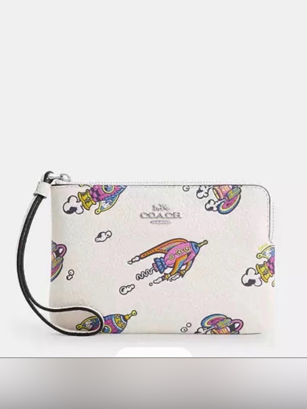 Coach Corner Zip Wristlet With Rocket Print